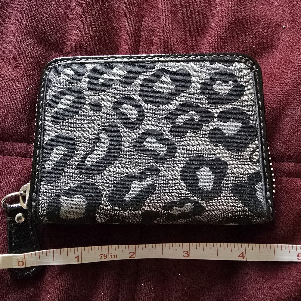 Coach Black and Gray Key Card Holder with Leopard Print